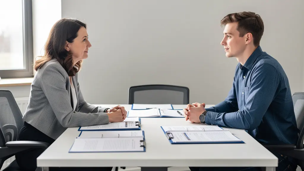 Conseillère en orientation lors d'un entretien avec un candidat alternance en CFA