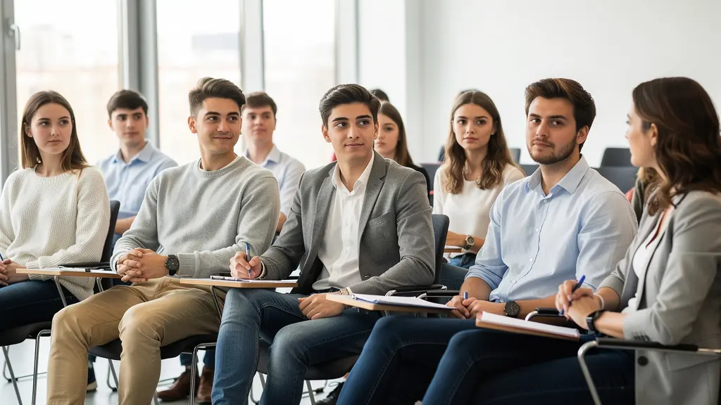 Session d'information CFA avec groupe de jeunes candidats à l'alternance