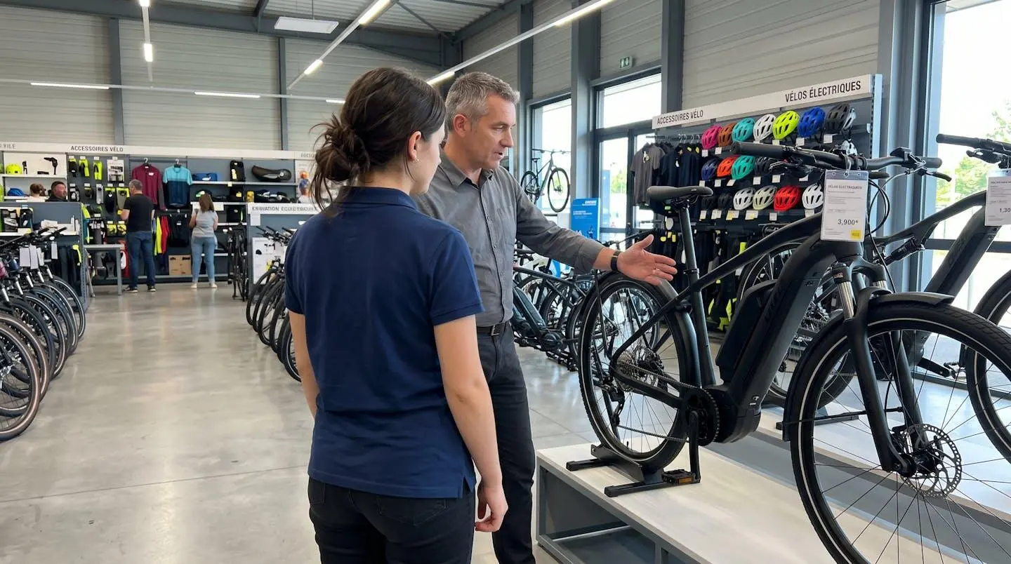 Vue large d'un centre commercial contemporain à Lyon avec architecture lumineuse, verrière imposante et flux de visiteurs en arrière-plan flouté